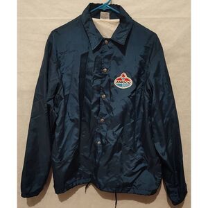 AMOCO UNITOG Nylon Windbreaker Garage Jacket L Blue Mechanic USA VINTAGE RARE
